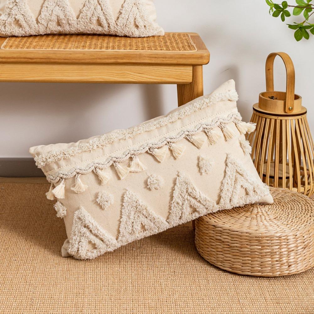 Vintage Tufted Fringed Cushion Cover Rustic Style Pillowslip Elegant Pillowcase Bed