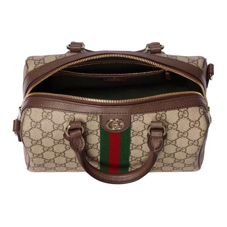 Gucci Кожаная сумка-тоут через плечо с логотипом Ophidia, средняя, женская, коричневая 836825-FAE0J-9867