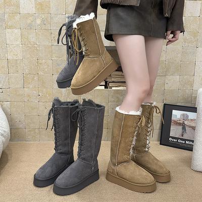 Женские легкие шнурованные зимние теплые сноубутсы на толстой подошве, с подкладкой, противоскользящие, амортизирующие, повседневные спортивные хлопковые ботинки