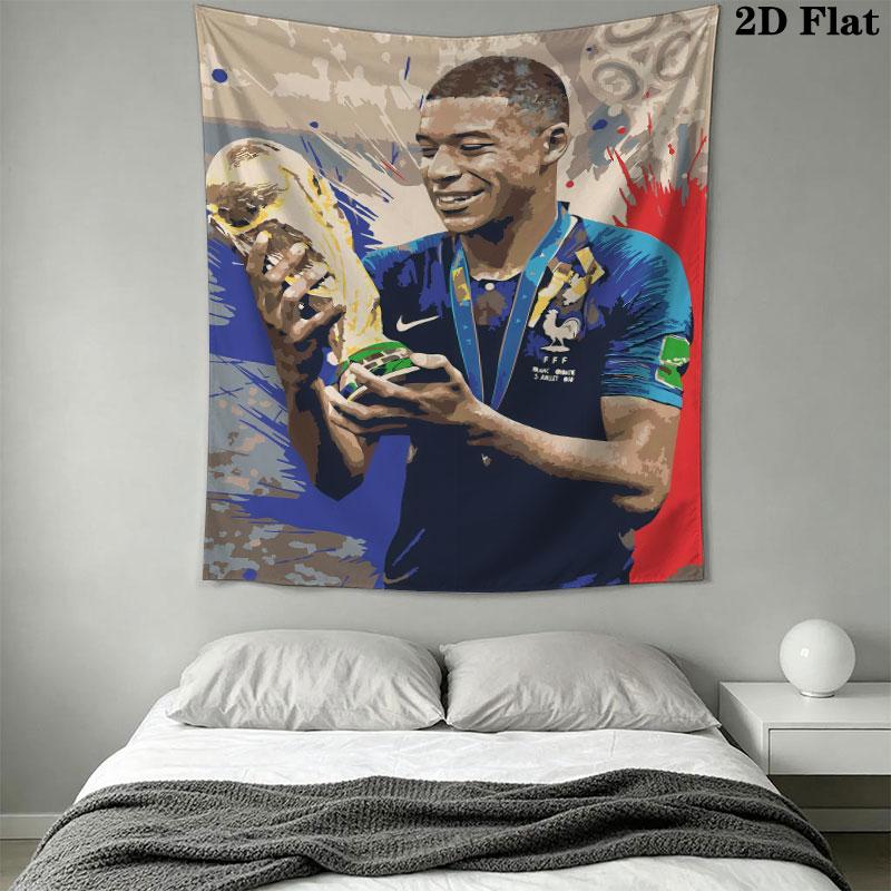 Kylian Mbappé Icon Wall Hanging Printed Fabric Blanket Decorative Tapestries for Bedroom Living Room Home Decor