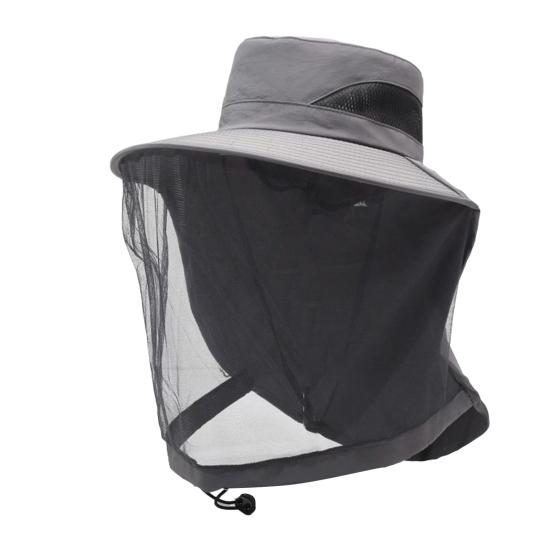Outdoor Hat with Removable Mosquito Mesh Shawl Design Wide Brim UV Protection Climbing Hat Waterproof Fabric Foldable Hat