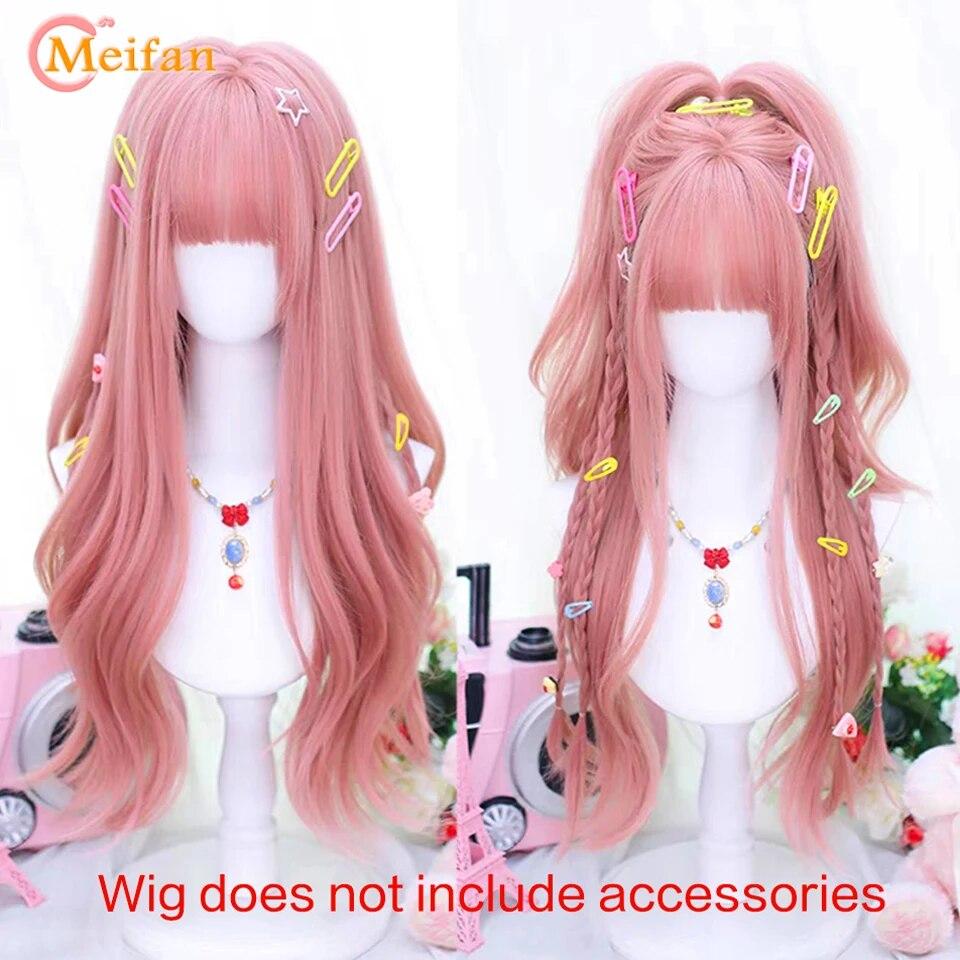 Синтетический длинный омбре красочный парик Лолиты для косплея в стиле Харадзюку с челкой, натуральные волнистые парики для Хэллоуина, розовый, фиолетовый, синий, повседневные