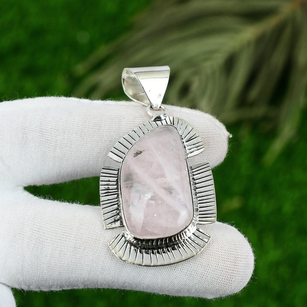 Daughters Day Deal Pear Rose Quartz Gemstone Sister Bezel New Pendant 925 Silver