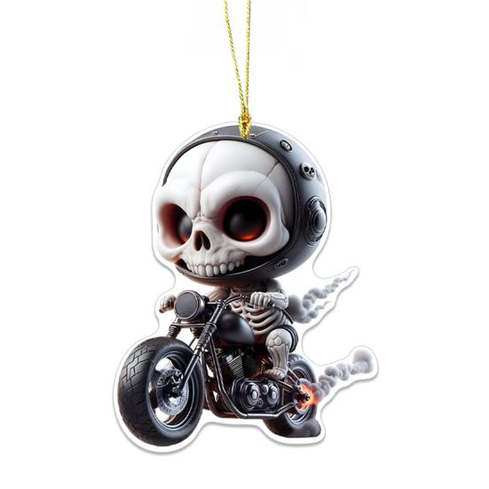 Halloween Car Ornament Cool Skeleton Acrylic Car Rearview Mirror Charm 2D Flat Skull Hanging Pendant for Car Interior Backpack Accessory