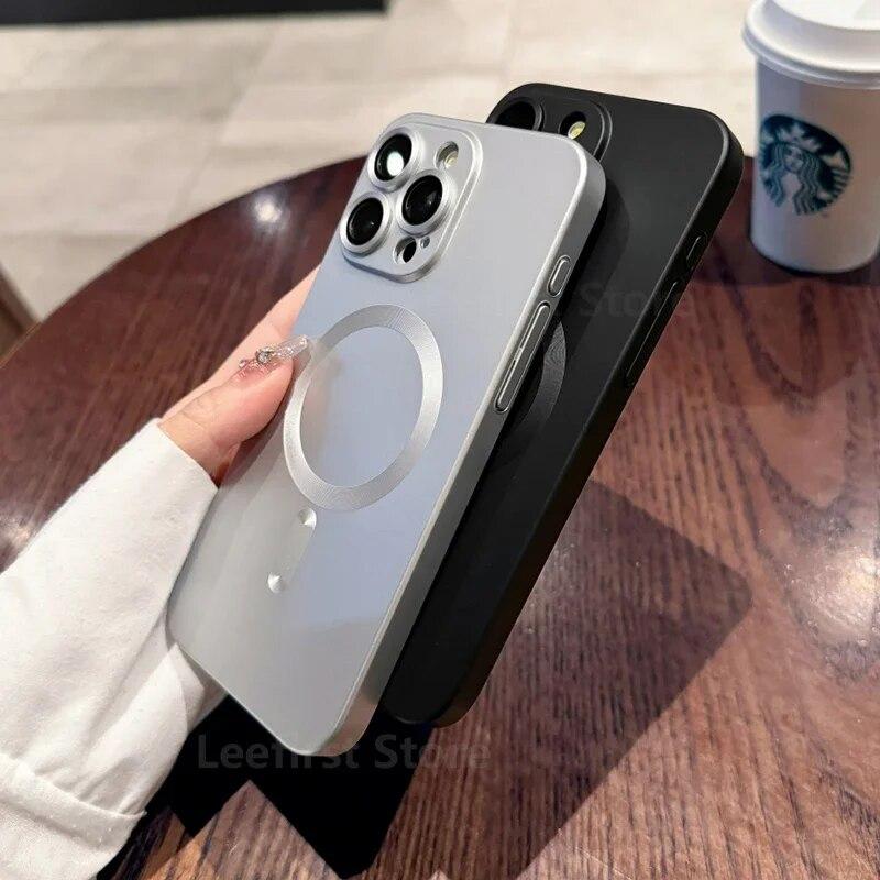 Роскошный матовый противоскользящий мягкий чехол Magsafe для iPhone 15 14 13 12 11 Pro Max Plus, магнитный защитный чехол с беспроводной зарядкой и полным объективом