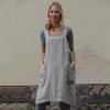 Women's Summer Casual Cotton Linen Solid Apron Long Waist Home Clothes Loose Long Dress