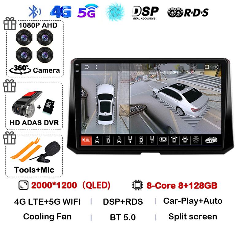 Android 14 Carplay Auto For Toyota Corolla 12 2019 2020 2021 2022 Car Radio Multimedia Player Stereo 4G Wifi GPS 360 Camera QLED