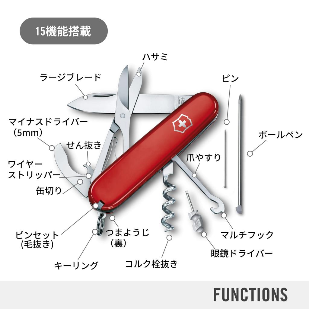 Victorinox Compact Swiss Army Knife, 14-Function Multi-Tool with Scissors and Ballpoint Pen, 91mm, Red, Stainless Steel