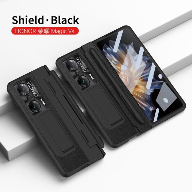 For Honor Magic Vs Case Plating Leather Hinge Pen Holder Hard Bracket Cover For Magic Vs Funda With Glass Flim