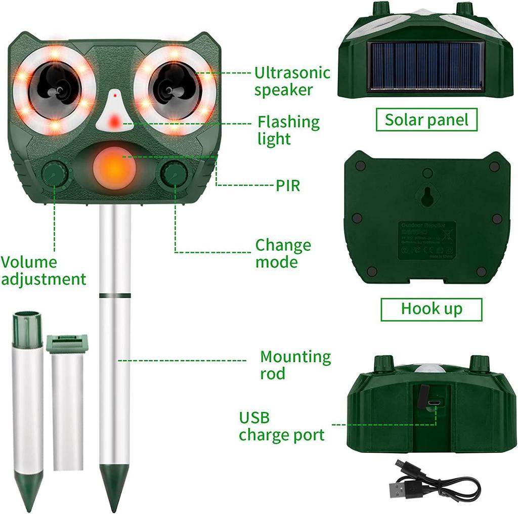 Ultrasonic Solar Animal Repellent: Bird, Cat & Rat Deterrent
