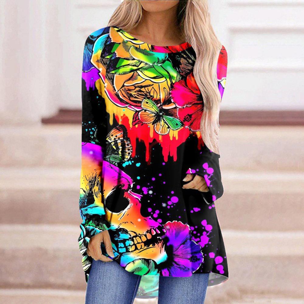 Осенне-зимняя женская футболка с длинным рукавом, высококачественная модная одежда, свободная версия повседневного топа, напечатанная футболка с рисунком