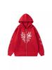 Cross-border Spider Web Heart Print Fleece-Lined Hooded Cardigan