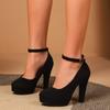 Black Super High Heels Pumps Women Ankle Buckle Stiletto Heels Platform Office Shoes Woman Sexy Round Toe High Heels Party Shoes