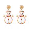 Christmas Colorful Crystal Rhinestone Drop Oil Snowman Earrings for Women Holiday New Year Party Jewelry Gift