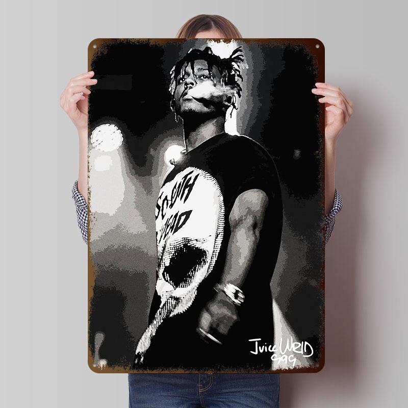 Juice Wrld Tinplate Posters Customizable Wall Art Retro Vintage Metal Signs for Home Room Bathroom Decor Mancave Decoration Cozy