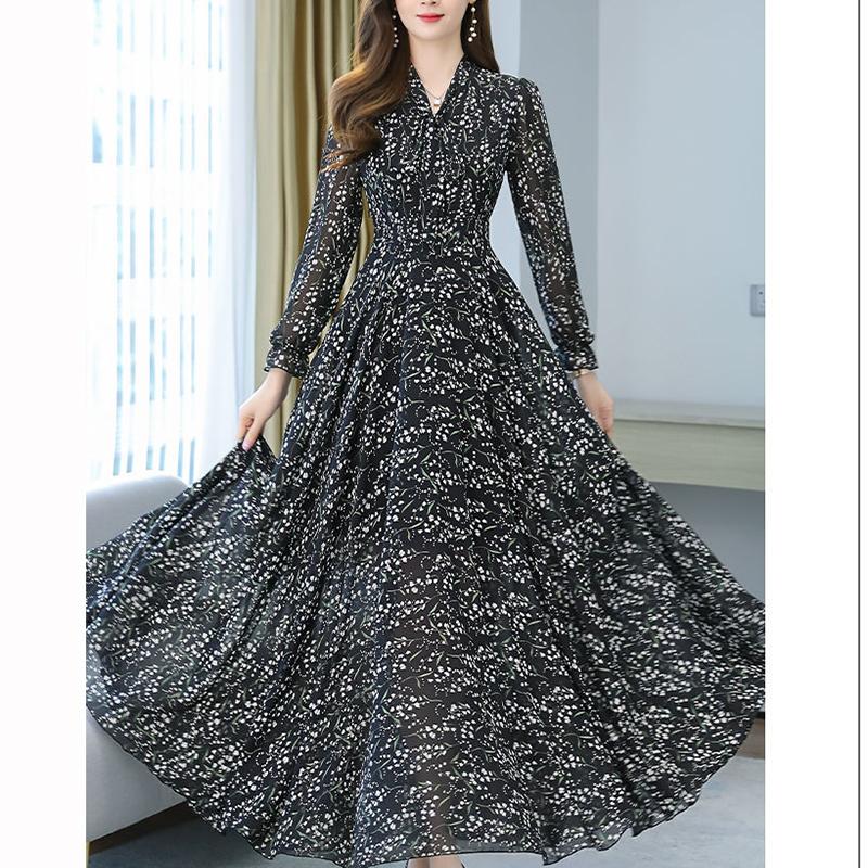 Шифоновое платье с длинными рукавами, весеннее и осеннее шифоновое платье с супер сказочной талией, пляжное платье с длинной юбкой, легкая дышащая ткань