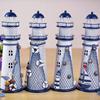 Metal Lighthouse Nautical Ocean Flash Lighthouse Fishing Net Starfish Shell Metal Beacon Tower Marine Iron Handicraft Ornament