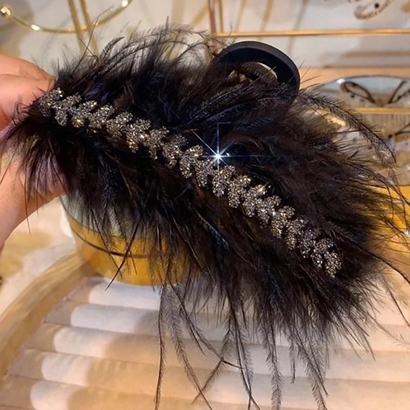 2024 Peony Feather Tassel Hairpin: Fluffy Hair Volume Boost Shark Clip