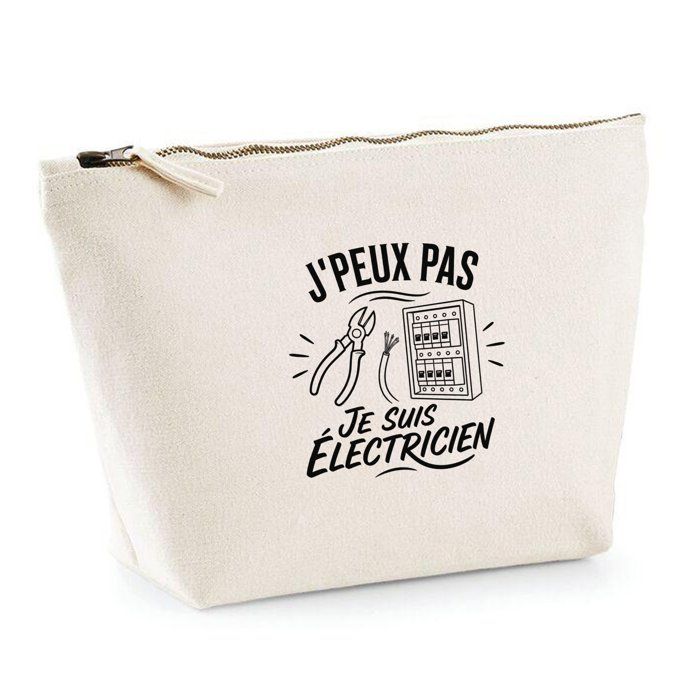 Trousse de toilette - PLANETEE - J'peux pas je suis Électricien - Beige - 100% coton - 3 L