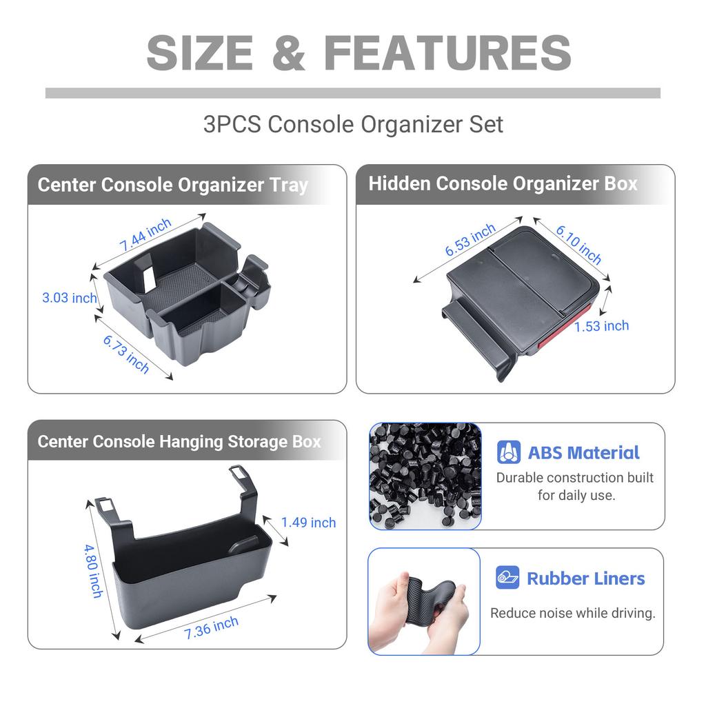 3PCS Center Console Organizer for Jeep Wrangler JL JLU 4xe 2018-2026 & Gladiator JT 2020-2026 Gear Shift Hanging Armrest Car Box