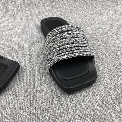 Модные женские тапочки, летние, для улицы, новые женские туфли с открытым носком, на плоской подошве, в полоску с бриллиантами, в стиле минимализма, женские тапочки