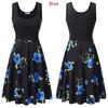 Womens Retro Floral Print Sleeveless Cotton Dress With Round Neck For Summer Vintage Style