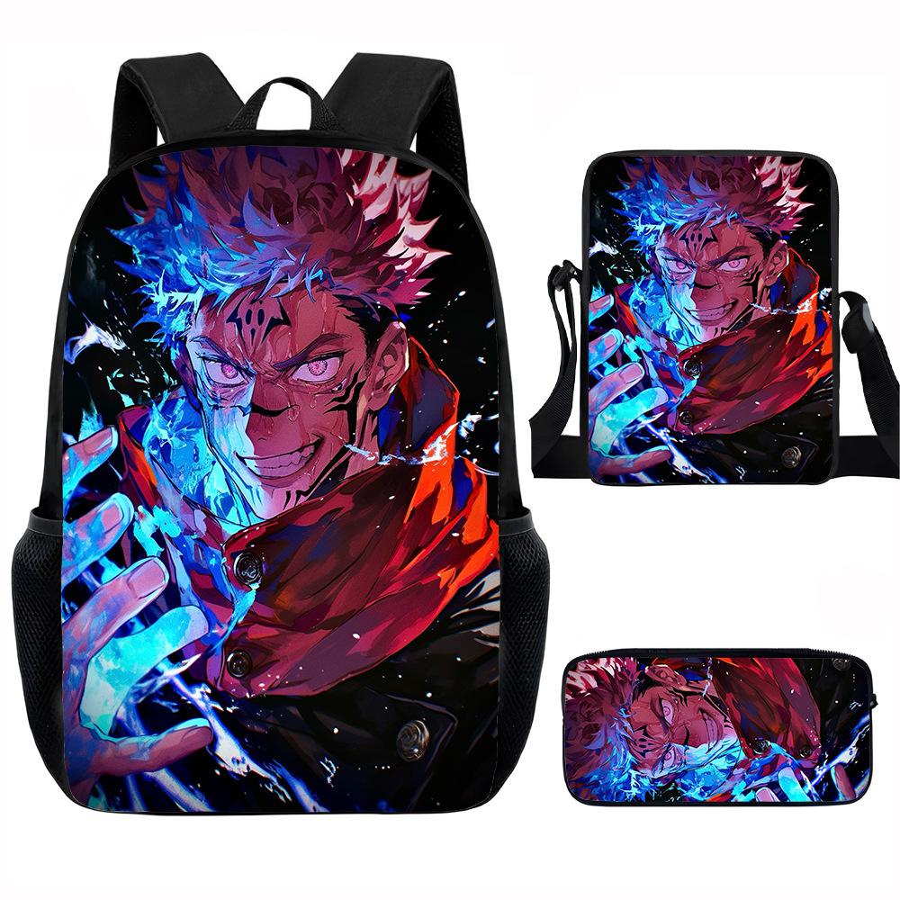 J-Jujutsu Kaisen Набор из 3 предметов Рюкзак 40 см/15,7 дюйма Школьные сумки Сумка через плечо Пенал Сумка для компьютера/книг для мальчиков и девочек Лучший подарок