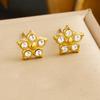 DIEYURO 316L Stainless Golden Pentagram Flower Inlay Zircon Necklace Bracelet Earrings Set Lady Trend Fashion Jewelry Glamorous