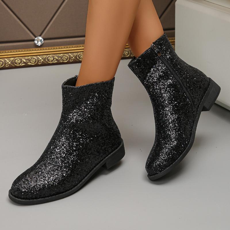 Fashion Ankle Boots for Women 2024 Autumn Winter New Style Shiny Fashion Women's Boots Casual and Versatile Back Zipper Platform Boots