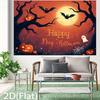1 Halloween 2D Flat Banner - Spirit Night Sky  Bats  Pumpkins  and Ghosts - Durable Party Decoration