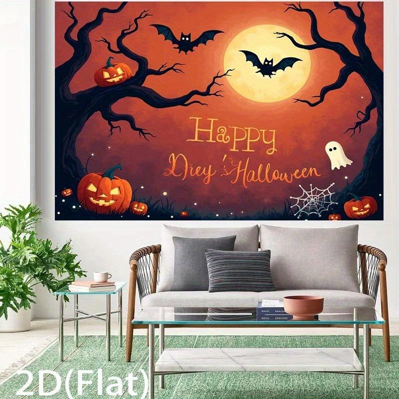 1 Halloween 2D Flat Banner - Spirit Night Sky Bats Pumpkins and Ghosts - Durable Party Decoration