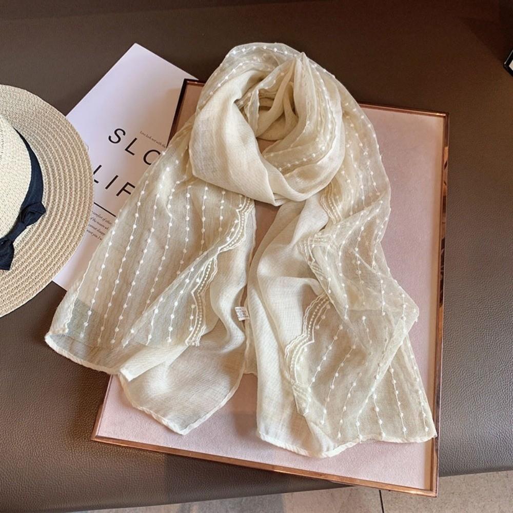 Solid Color Flaxen Lace Scarf Retro Sunscreen Shawl Literary Silk Scarf for Women