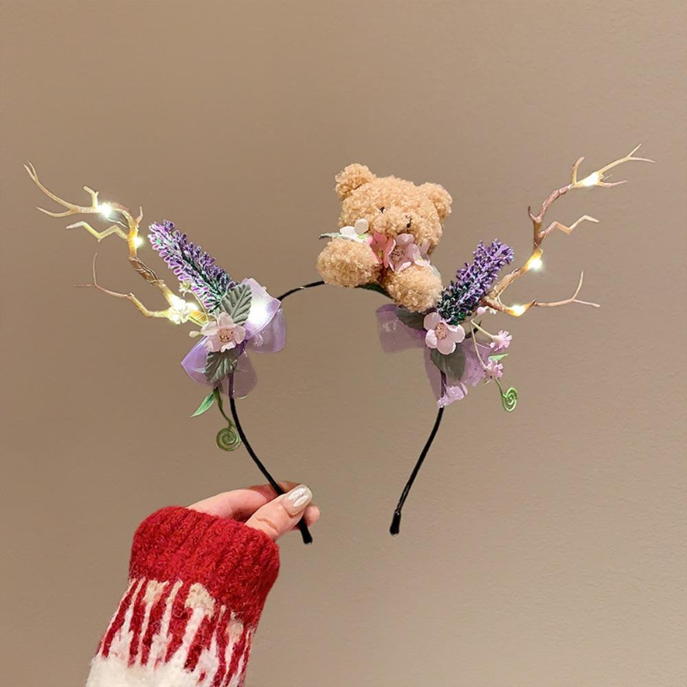 Glowing Elk Hair Hoop LED Christmas Headband Plush Glowing New Year Headband Antlers Headband Kid