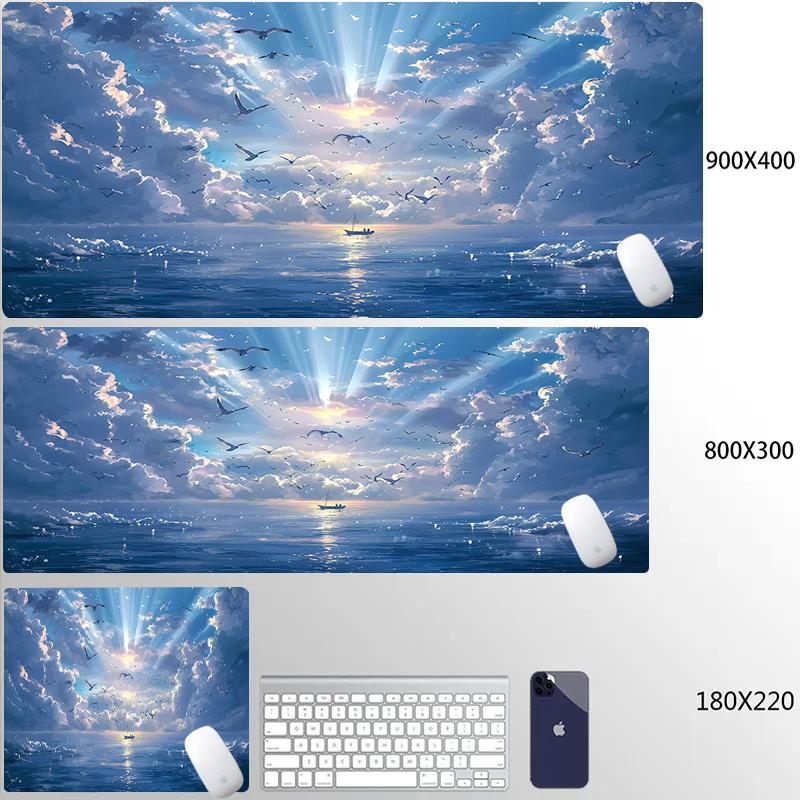 Scenery Sky Mouse Pad Anti-Slip Rubber Gaming Blue Carpet Large Natural Rubber Desk Mat Thick Seam Edge for Office