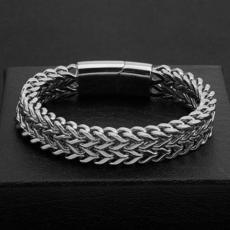 Men Bracelets Hip Hop Stainless Steel Double Cuban Chain Gift Jewelry