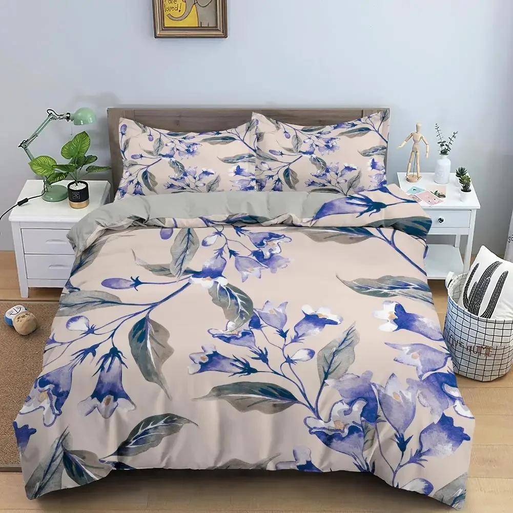 3D Printed Classic Flower Blue Gold Bedding Set Single Twin Double Queen King Cal King Size Bed Linen Set
