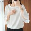 ZAZNEA Women Autumn Round Neck 3/4 Ruffle Sleeve Blouses