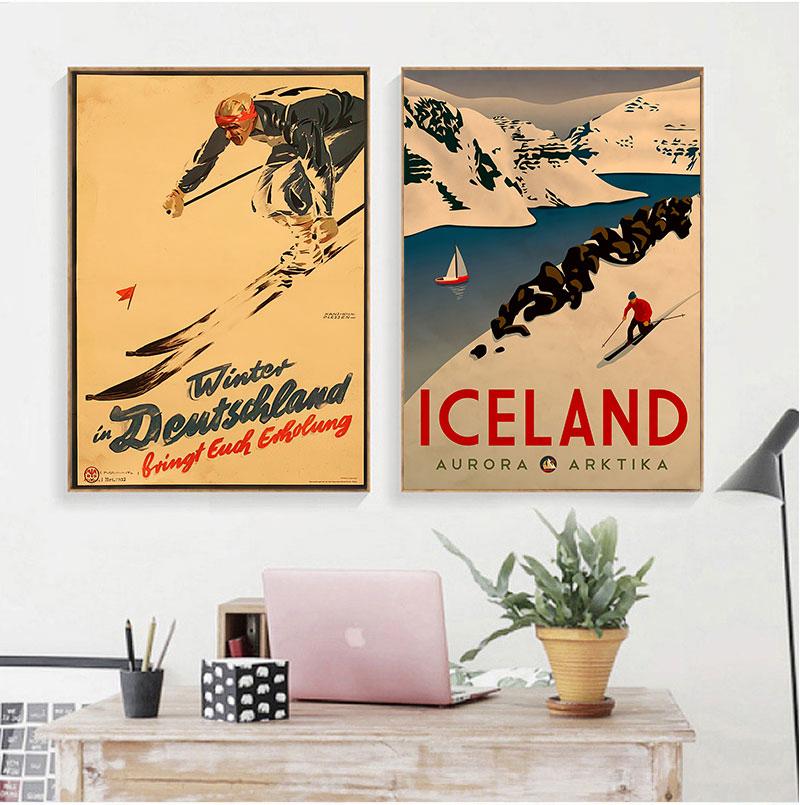 Ski in Australia New Zealand Canvas Painting Vintage Wall Kraft Posters Coated Wall Stickers Home Decoration Pictures Gift No Frame