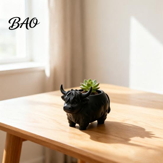 Animal Flower Pot Highland Cow Planter, Large Diameter Pot, 3D Yak Small Green Plant Shape PLA Desktop Nordic Style Home Decor Decoration