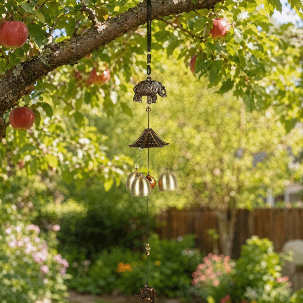 Gold Hanging Bell Ornament Elephant Window Hanging Wind Chimes Window Decoration