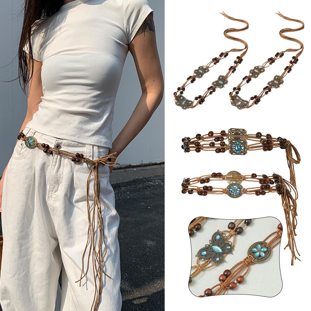Women's Belt Vintage Ethnic Style Handwoven Belt Women's Style Dress Versatile Decorative Chain A2K6
