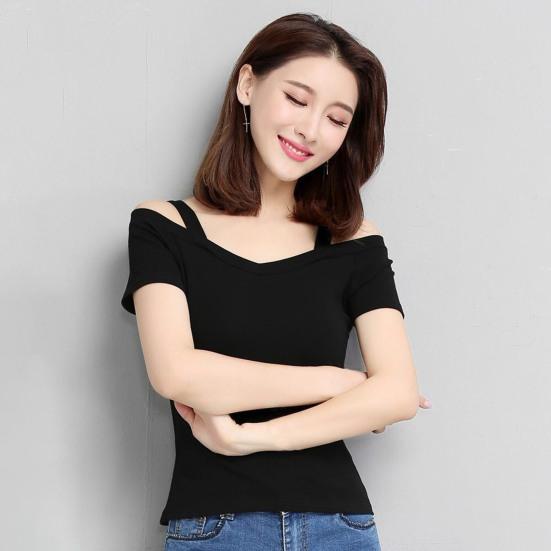 Женская футболка с открытыми плечами и короткими рукавами, летний однотонный тонкий пуловер, уличная одежда