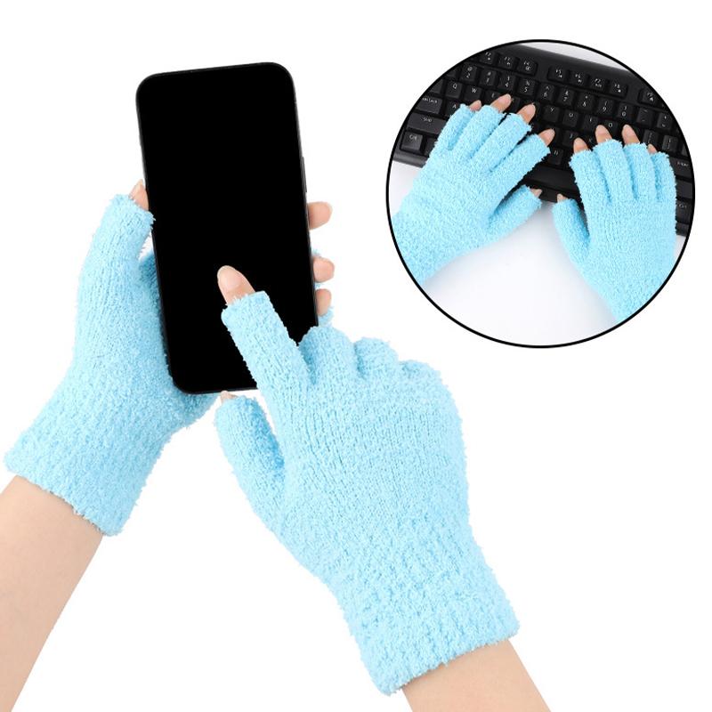 Осенне-зимние плюшевые митенки, утолщенные коралловым флисом, сохраняющие тепло вязаные перчатки