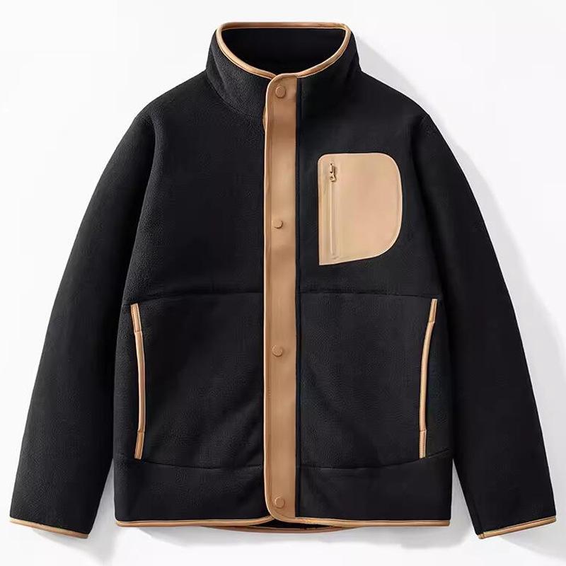 Polar Fleece Jacket for Men In Autumn and Winter, with Thickened Fleece To Keep Warm. Lamb Fleece Stand Up Collar Outdoor Fleece Jacket