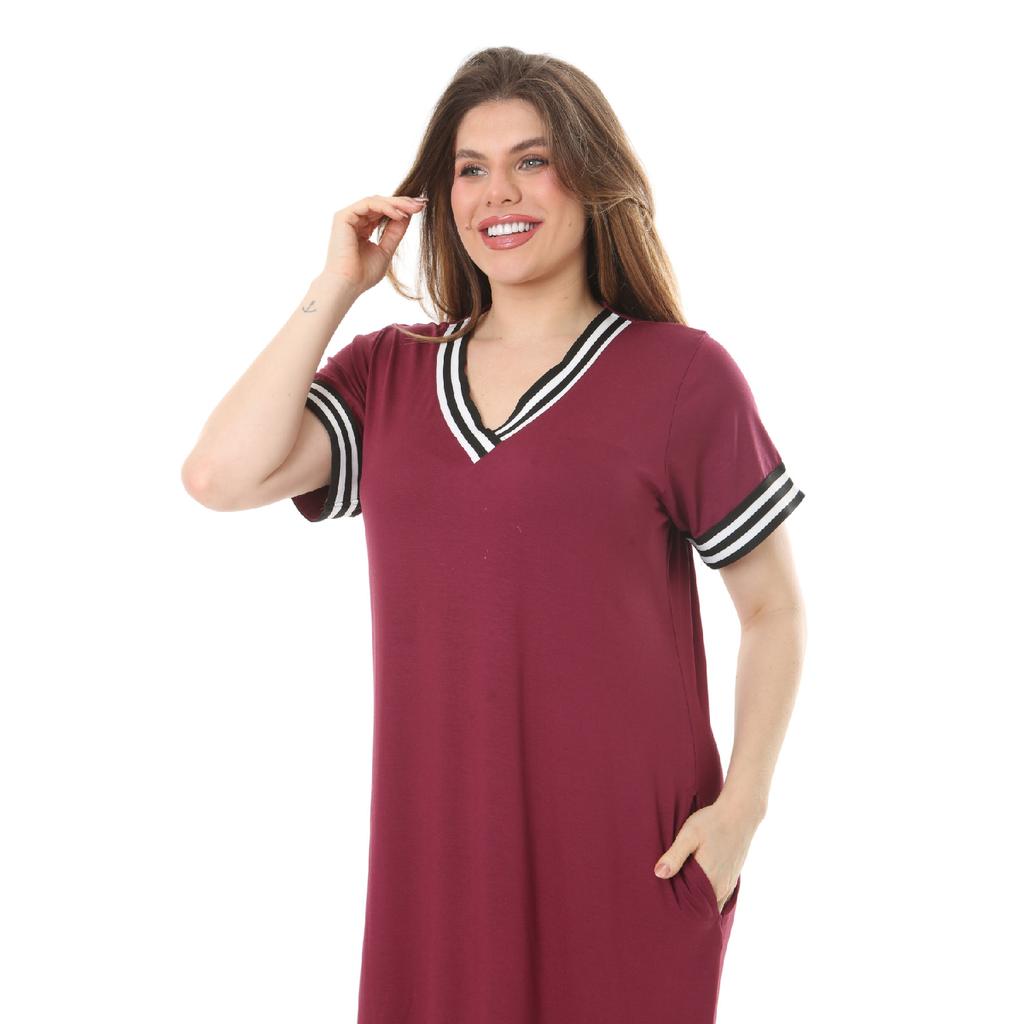 Women's Plus Size Short Sleeve Black V-neck Viscose Dress