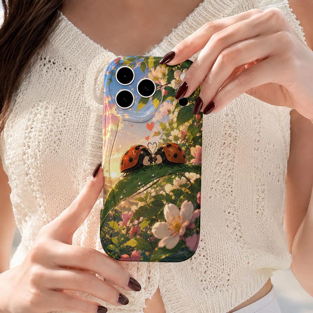 Ladybug Love Phone Case Spring Flower Hard Cover for iPhone Shockproof Protection Birthday Christmas Halloween Holiday Gift