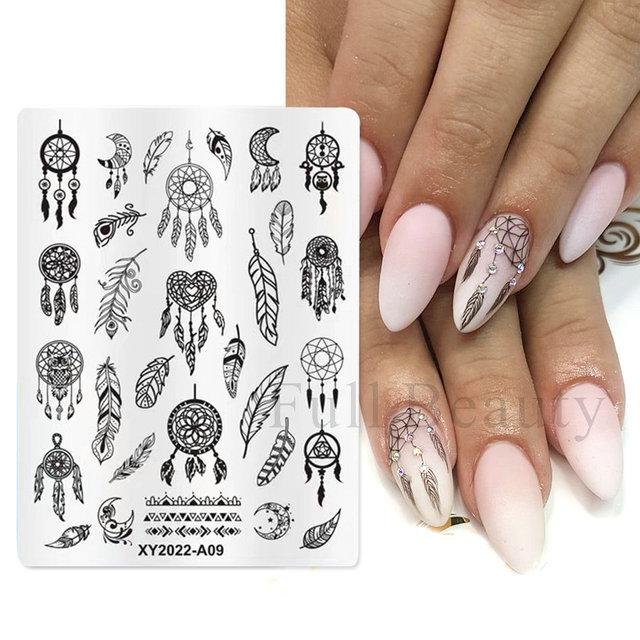 Штампы для дизайна ногтей во французском стиле, трафареты из нержавеющей стали с листьями и цветами, инструменты для штамповки изображений для ногтей