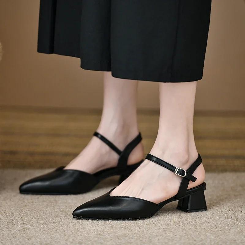 Модные женские туфли на высоком каблуке 2024 Специальное предложение Женская обувь Остроносые однотонные туфли на толстом каблуке Повседневное платье Элегантные женские туфли на высоком каблуке