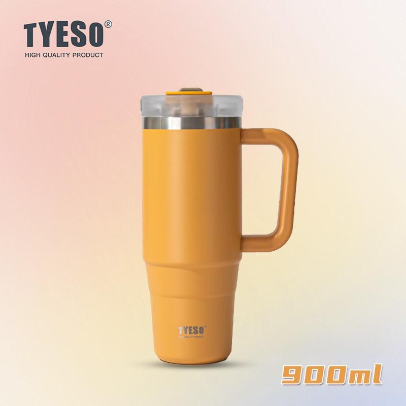 Tyeso 900ML Big Capacity Vacuum Cup With Handle Straw Stainless Steel Car Mug Thermal Iced Travel Insulated Tumbler Bottle