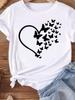 (Asian Size) Love Heart Butterfly Trend Women Tee Top Clothing Casual T Shirt Fashion Printed Lady Female Graphic Short Sleeve T-shirts